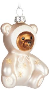 BRUBAKER Plyšový medvedík v kombinéze strieborný trblietavý Vianočná ozdoba zo skla - Ručne maľovaný - Plyšová ozdoba na vianočný stromček Funny - Vianočná dekorácia figúrka