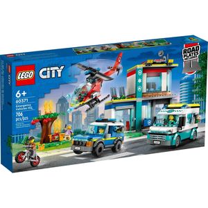 LEGO 60371 City Hauptquartier der Rettungsfahrzeuge mit Feuerwehr-Hubschrauber, Krankenwagen, Motorrad und Polizeiauto, Spielzeug für Kinder ab 6 Jahren