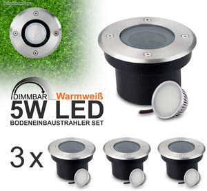 3er Pack Extra flacher LED Bodeneinbaustrahler mit tauschbarem LED Leuchtmittel von LEDANDO - 5W - warmweiß - IP67 - Edelstahl - 80mm