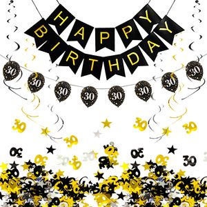 Oblique Unique 30. Geburtstag Party Deko Set - Happy Birthday Girlande + 30er Girlande + Spiral Deckenhänger + Konfetti