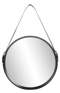Rahmenspiegel VALENTINA, ca. Ø 40 cm, schwarz, mit Kunstlederband