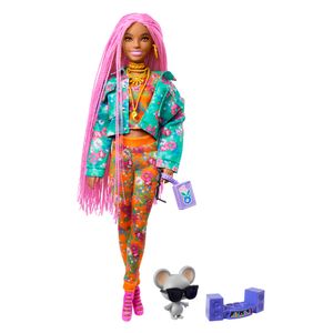 Barbie Extra Puppe mit pinken Flechtzöpfen, Anziehpuppe, Modepuppe