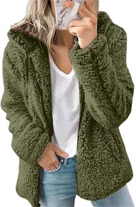 ASKSA Damen-Sweatshirt Flauschige Sherpa-Fleece-Jacke mit Reißverschluss Langärmelig,  Army Grün, 2XL