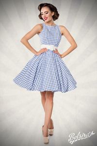 Belsira Damen Sommerkleid Partykleid Vintage Kleid Retro 50s 60s Rockabilly, Größe:2XL, Farbe:blau/weiß