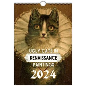 Katzen Wandkalender 2024, Lustiger Renaissance Katzenkalender, Hängender Wandkalender