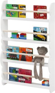 WOLTU detský regál na stenu, organizér na knihy so 4 policami, detský regál na ukladanie kníh, z borovicového dreva E1 MDF, do detskej izby, biely