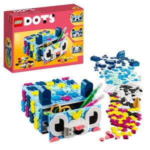 LEGO 41805 DOTS Tier-Kreativbox mit Schubfach, Mosaik-Bastelset für Kinder zum Aufbewahren von Schmuck oder als Schreibtisch-Organisierer, DIY Geschenk mit Tiermotiven zum Basteln
