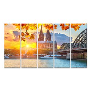 Bild Bilder auf Leinwand Köln bei Sonnenuntergang Wandbild Poster Leinwandbild QBGF