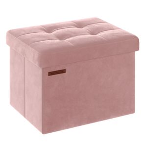 SONGMICS Sitzbank mit Stauraum, klappbare Sitztruhe, Fußbank, 31 x 41 x 31 cm, bis 130 kg belastbar, Pastellrosa