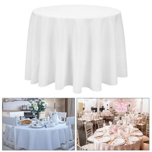 WISFOR Ubrus bílý kulatý 230 cm, bílý banketový ubrus 100% polyester, omyvatelný pro párty svatbu restauraci