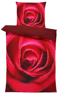 4 teilig Rosen Bettwäsche 135x200 cm Rose amour rot bordeaux Wende Mikrofaser