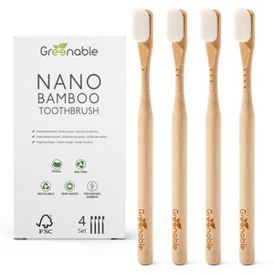 Greenable ® Nano Zahnbürste aus Bambus [4er Set] – 20.000 Extra weiche Borsten (Weiß) – 100% BPA-frei