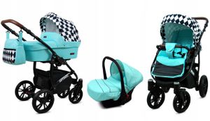 BabyLux® Optimal | Kočík 3v1 Bambimo | Mint Diamond | Kombinovaný kočík | Set kočík + prenosná postieľka + autosedačka / kolíska do auta