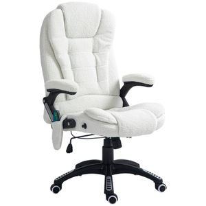 Vinsetto Massage-Bürostuhl mit Wippfunktion, Schreibtischstuhl, höhenverstellbarer Chefsessel mit Heizfunktion, Liegefunktion, Drehstuhl mit Fußstütze, Teddysamt, Weiß