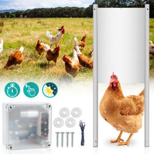 SWANEW Automatische elektrische Hühnerklappe inkl Alu-Hühnertür Lichtsensor und Zeitsteuerung 22x32cm Türöffner Hühnerstall öffner Kit