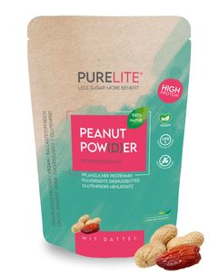 PURELITE Peanut Pulver 450g vegan Erdnuss, top Proteinquelle, ideal f. Diät, Erdnussmehl, Mehlersatz, proteinreich, m. natürlicher Dattel gesüßt