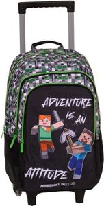 Minecraft Schwarzer-Rucksack mit Rollen und Federmäppchen, 30 x 44 x 14 cm