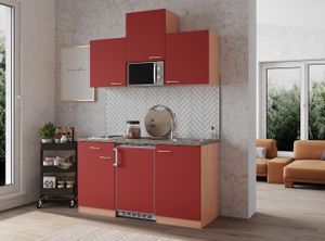 Küche Miniküche Singleküche Küchenzeile Einbau Buche Rot Gerda 150 cm Respekta