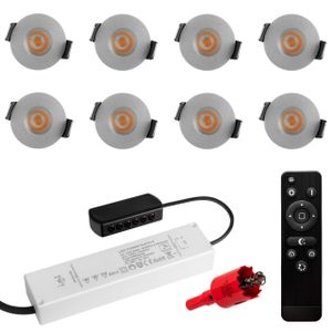 8er Set, S-Polylight® Mini LED Einbauspot Set in Silber | Warmweiss 3.000K DIMMBAR IP65 FUNK 3W Einbaustrahler Terrassenbeleuchtung Bad Sauna