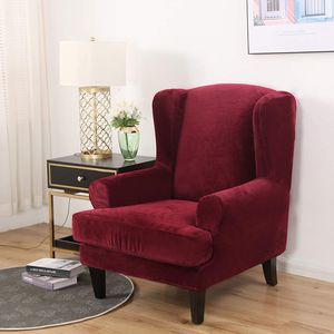 Velvet Wing Chair Covers 2 Piece Chair Covers Slipcover Elastický kryt křesla Sofa Cover Stretch Protective Cover Kryt křesla pro Wing Chair, červený