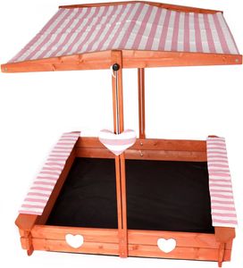 Sandkasten mit wasserdichtem Dach 120x120x120cm Naturholz Fichtenholz UV-Schutz + weiche Sitzkissen, Kantenschutz Vliesboden Sandspielzeug für Kinder
