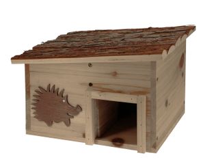 Hotel pre ježka z dreva s plochou strechou - 34 x 28 cm - domček pre ježka s potravinami hotelová jaskyňa hranatá