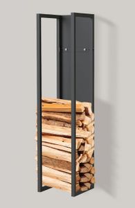 DanDiBo Stojan na palivové drevo Vnútorný kovový čierny stojan na palivové drevo 100 cm so zadným závesom na stenu 96357 Kôš na drevo Držiak na palivové drevo Stojan na drevo