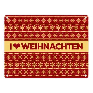 I love Weihnachten Metallschild mit Weihnachtsmuster Motiv - Weihnachten Herz Liebe Stern Schnee – 15x20 cm / Rot