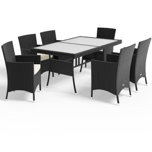 Casaria Poly Rattan Sitzgruppe Nizza 6 Gartenstühle 5cm Auflagen Tisch 150x90cm Gartenmöbel Sitzgarnitur Garten Set Schwarz
