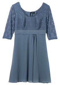 sheego Damen Große Größen Kleid mit leicht ausgestelltem Rock Abendkleid Abendmode elegant Rundhals-Ausschnitt Spitze unifarben