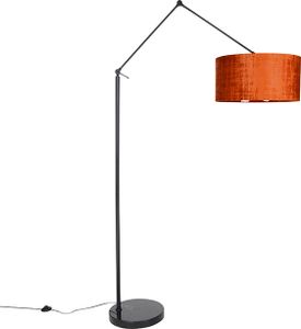QAZQA - Moderne Stehlampe schwarz Leinenschirm orange 50 cm - Editor I Wohnzimmer I Schlafzimmer - Stahl Länglich - LED geeignet E27 QAZQA - Moderne Stehlampe schwarz Leinenschirm orange 50 cm - Editor I Wohnzimmer I Schlafzimmer - Stahl Länglich - LED geeignet E27