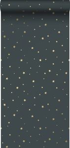 ESTAhome Tapete kleine Sterne Graublau und Gold - 139261 - 0,53 x 10,05 m