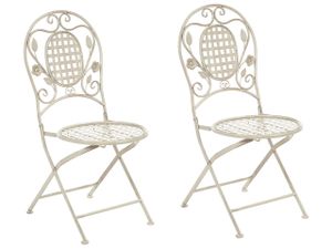 BELIANI Sada 2 záhradných stoličiek z bieleho železa skladacie kovové vonkajšia UV odolnosť francúzsky, romantický, retro štýl
