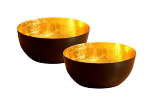 Metall Kerzenhalter 13 cm - 2er Set - schwarz matt / innen gold - Schale im orientalischen Design - Tisch Deko Kerzen Halter Lichtschale marokkanisch