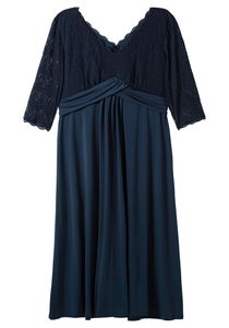 sheego Damen Große Größen Abendkleid mit Oberteil aus floraler Spitze Abendkleid Abendmode elegant V-Ausschnitt Spitze unifarben