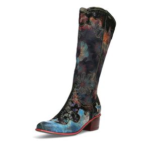 Laura Vita Damen Stiefel Cowboy Boot floral Blumen Muster Karree Gecaio 14, Größe:39 EU, Farbe:Blau