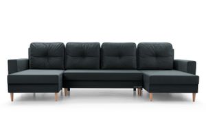 Wohnlandschaft Ecksofa U-Form mit Schlaffunktion Eckcouch mit Bettkasten Sofa Couch Polsterecke U-Sofa - 300 x 90 x 142 cm  - CARL U Dunkelgrau (Manila 19)