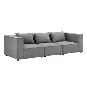 Juskys modulares Sofa Domas M - Couch Wohnzimmer - 3 Sitzer mit Lehnen & Kissen - Stoff Dunkelgrau
