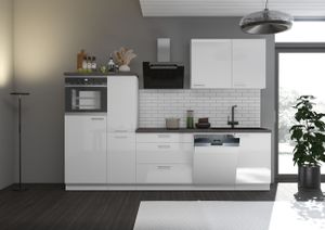 Küche Lara hochglanz Weiß 280 cm Küchenzeile Einbauküche Singleküche
