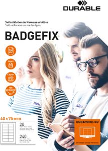 DURABLE Textilní jmenovky BADGEFIX 40x75 mm samolepicí, bílá, 833402, 240 ks