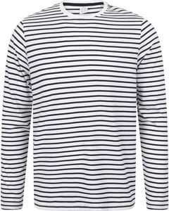 SF - T-Shirt für Herren/Damen Uni  Langärmlig RW9306 (M) (Weiß/Marineblau)