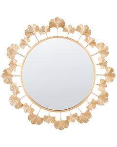 BELIANI Wandspiegel Gold Glas und Metall ⌀ 60 cm Rund mit Dünnem Rahmen Ginkgo Design Modern Glamourös Wohnaccessoire Wohnzimmer Schlafzimmer Deko