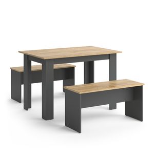 Vicco Dining table set Sentio, 110 x 70 cm with 2 benches, Anthracite/Gold power oak