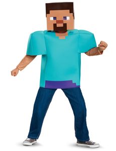 Steve Minecraft-Kostüm für Kinder Faschingskostüm türkis
