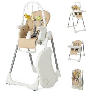 COSTWAY Skládací dětská židlička, dětská židlička s funkcí sklápění, skládací dětská židlička s pultíkem na hraní, 7 výšek, 4 úhly sklonu, dvojitý podnos Žlutý