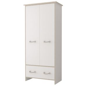 Kleiderschrank Schrank Drehtürenschrank 90 cm mit zwei Türen und eine Schublade Seilgriffe Kosmo 06