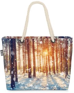 VOID Winterwald Schnee Strandtasche Shopper 58x38x16cm 23L XXL Einkaufstasche Tasche Reisetasche Beach Bag