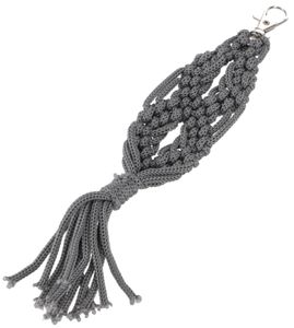Makramee Schlüsselanhänger, Boho Taschenanhänger - Grau, Polyester, 18*4 cm, Schlüsselanhänger