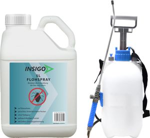 INSIGO 5L + 5L Sprüher Anti-Flohspray, Mittel gegen Flöhe, Flohschutz, Katzenfloh, Hundefloh, Insektenschutz, gegen Ungeziefer & Parasiten, Innen & Außen