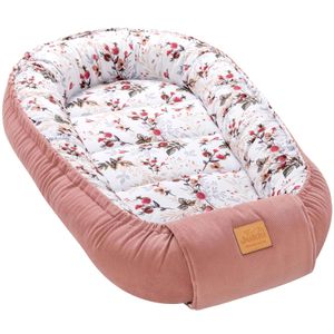 JUKKI® Baby Nestchen 100x55cm bis zu 9 Monaten SAMT [Royal Rose & Pink] Babybett Reisebett Kokon Babynest Kuschelnest Nest